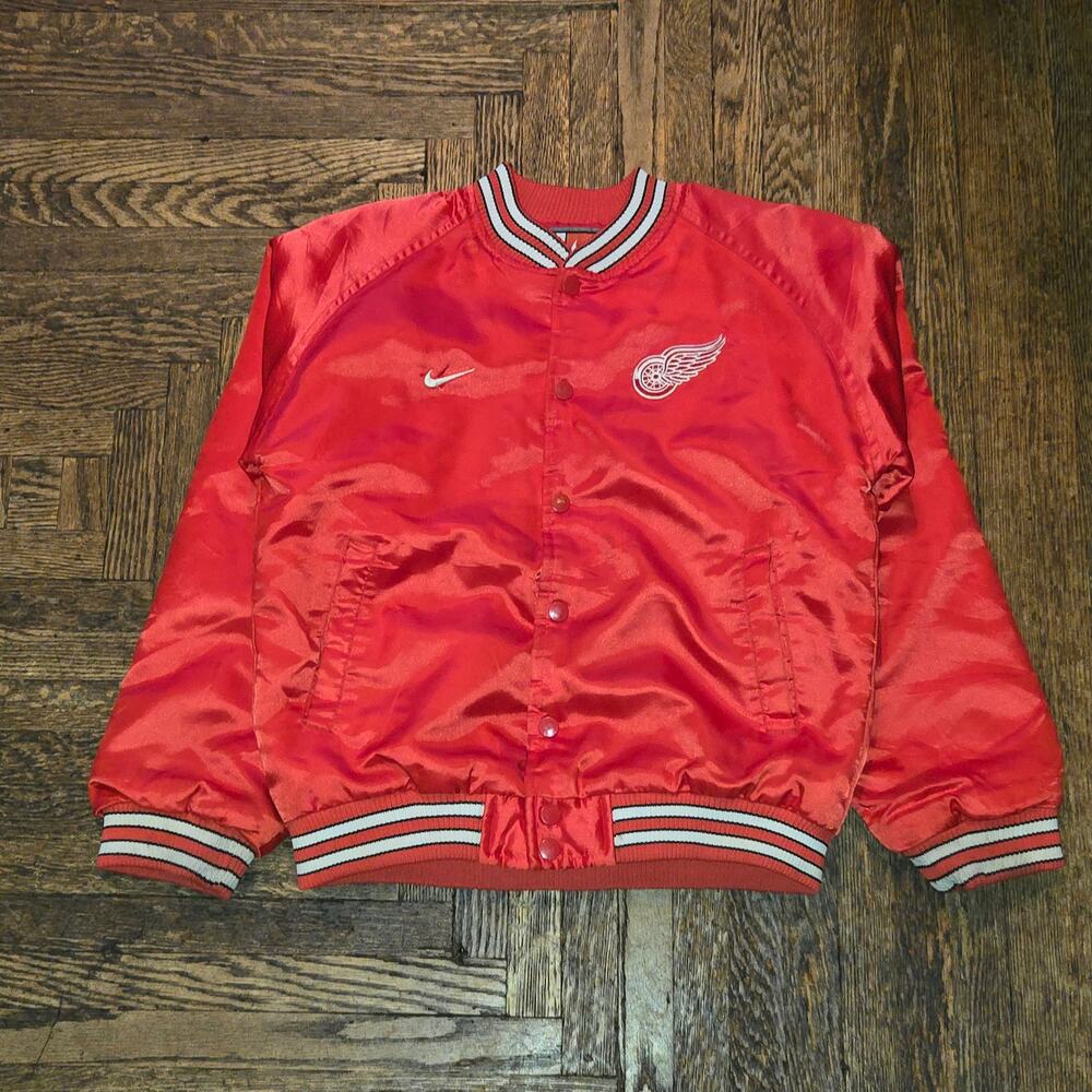 VTG Detroit Red Wings Jacket Kids medium Red Nike NHL Satin Bomber M 12/14 Youth